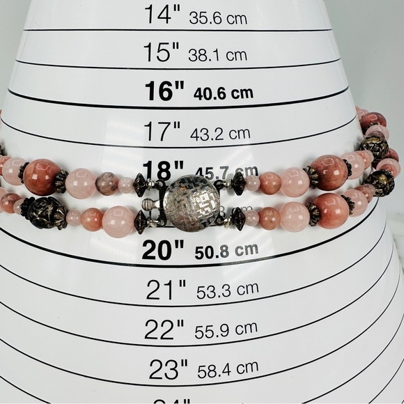Pink Stone & Quartz Beaded Necklace Two Layer Silver-tone Bead Rose Spacers 18” - Picture 7 of 8